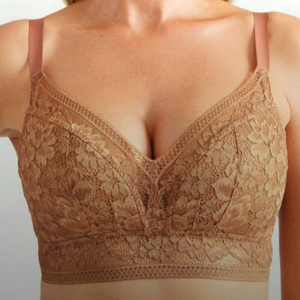 knix Lace Longline Bralette in Camel Brown